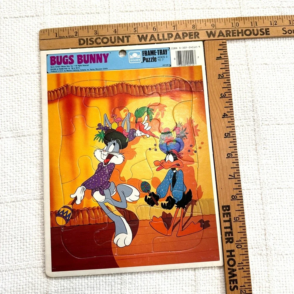 VTG Bugs Bunny Daffy‎ Duck Golden Frame Tray Puzzle Looney Tunes Kidcore 80s